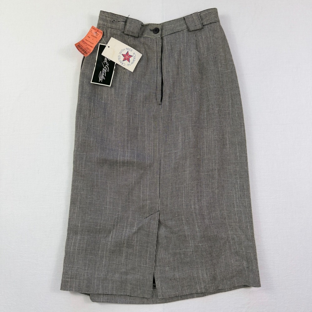 Paul Stanley Pencil Skirt Womens 4 Black White Check High Waist Vintage NWT